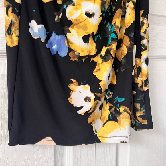 Ralph Lauren Black Yellow multi Floral Ruched Faux Wrap Dress V Neck Size 2 - Picture 13 of 17